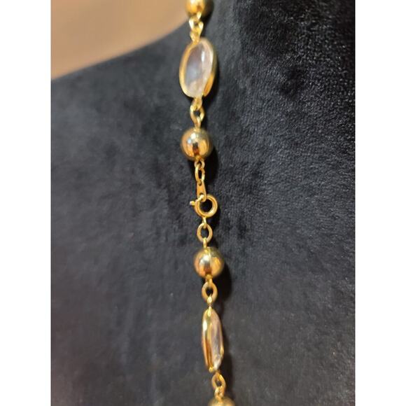 Women's Gold Tone Black Clear Oval Beaded Necklace Round Spring Lock Jewelry - Picture 6 of 6